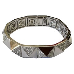 Estate 18K White Gold and Pave Diamond Pyramid Link Bracelet