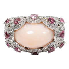 Estate 18k White Gold Angel Skin Coral Pink Sapphire & Diamond Ring