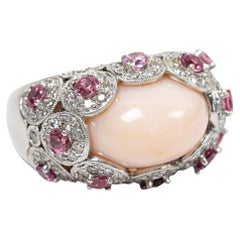 Estate 18k White Gold Angel Skin Coral Pink Sapphire & Diamond Ring