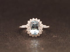 Estate 18K White Gold Aquamarine Diamond Halo Ring - VHK#289A