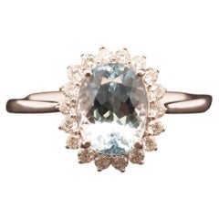 Estate 18K White Gold Aquamarine Diamond Halo Ring - VHK#289A