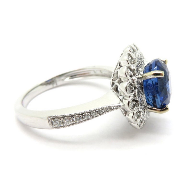 Estate 18 Karat White Gold Art Deco Style 3.88 Blue Sapphire Diamond ...