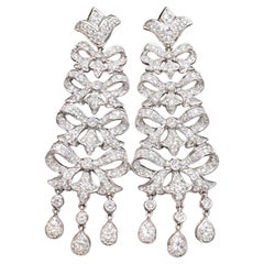 Estate 18K White Gold Articulating Diamond Bow Long Drop Dangle Earrings