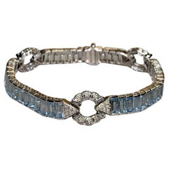 Bracciale Estate in oro bianco 18K Baguette Acquamarina Linea Diamante 21.80ctw 6.75"