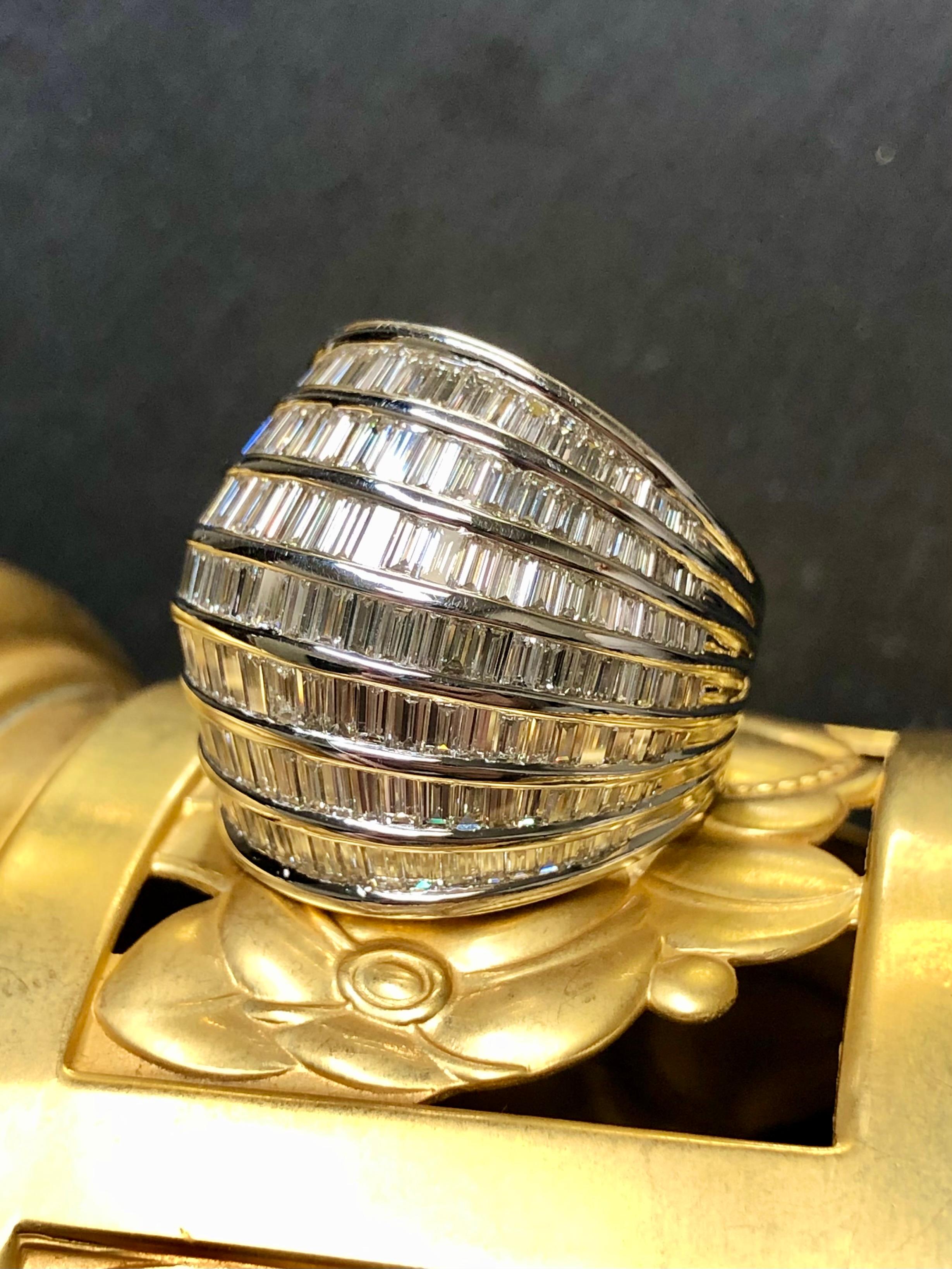 Estate 18K White Gold Baguette Diamond Large Dome Cocktail Ring 7.10cttw G Vs  In Excellent Condition For Sale In Winter Springs, FL