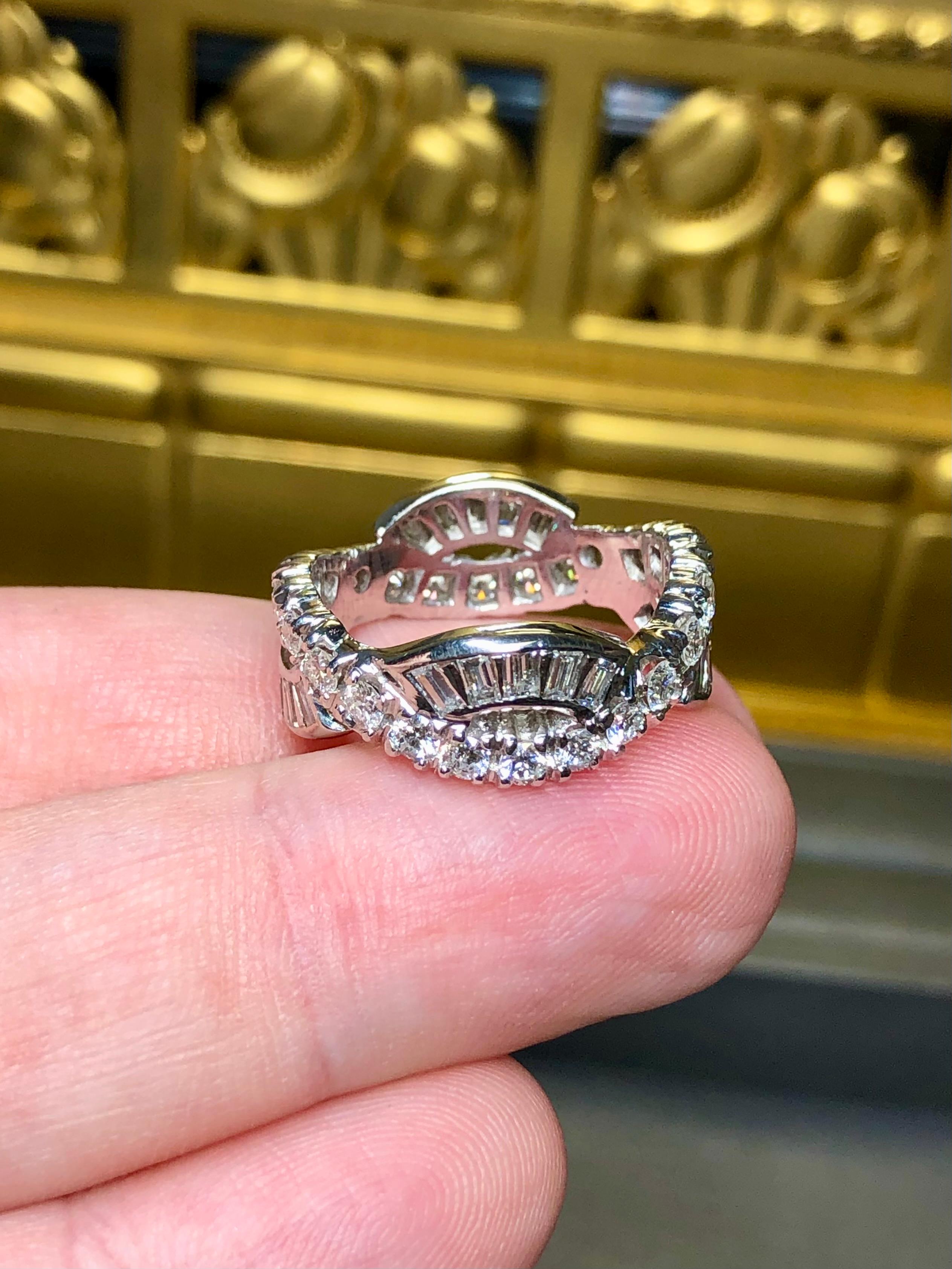 Retro Estate 18K White Gold Baguette Round Diamond G - Vs Wave Eternity Band 3.40cttw For Sale