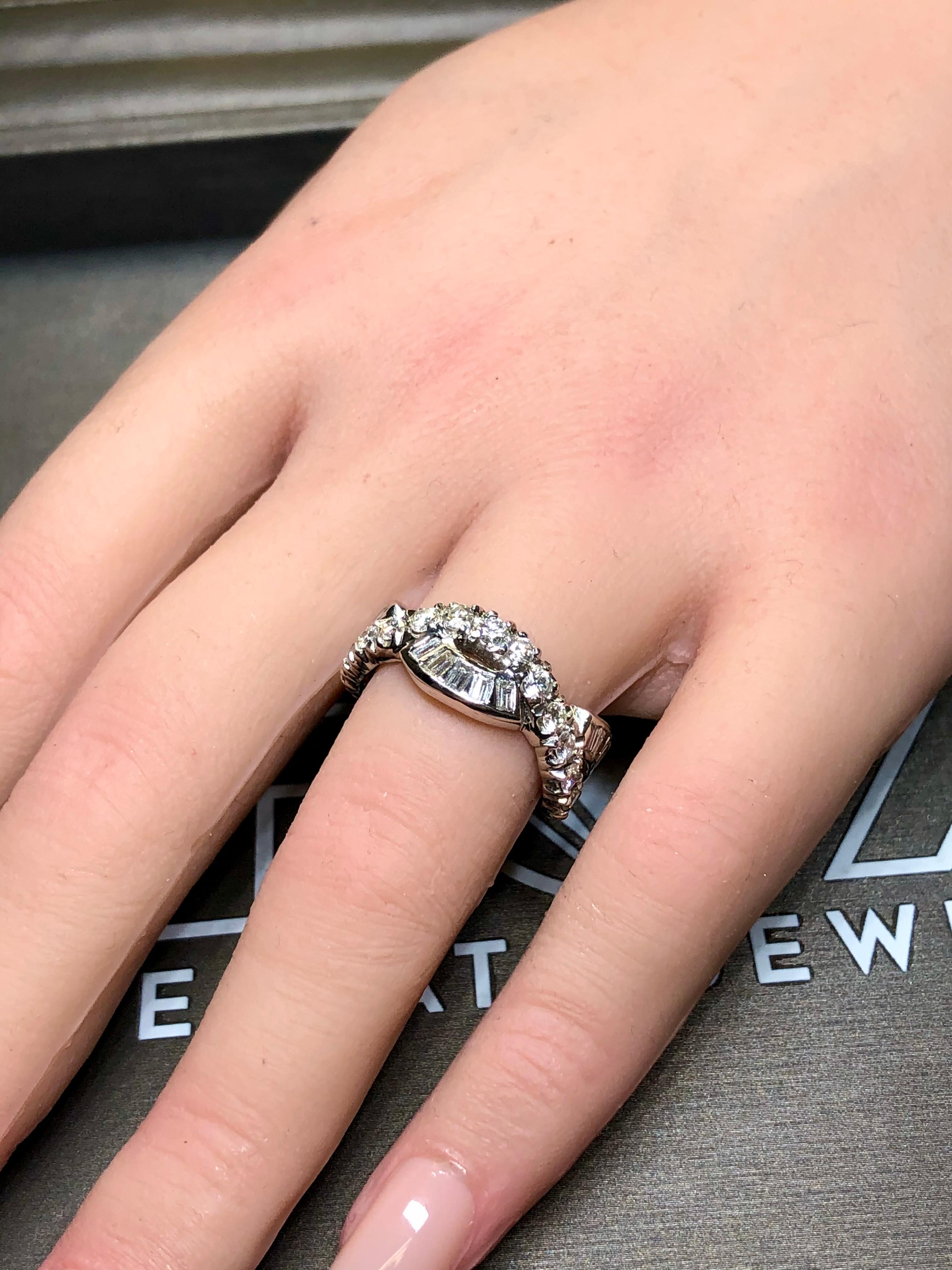 Estate 18K White Gold Baguette Round Diamond G - Vs Wave Eternity Band 3.40cttw In Good Condition For Sale In Winter Springs, FL