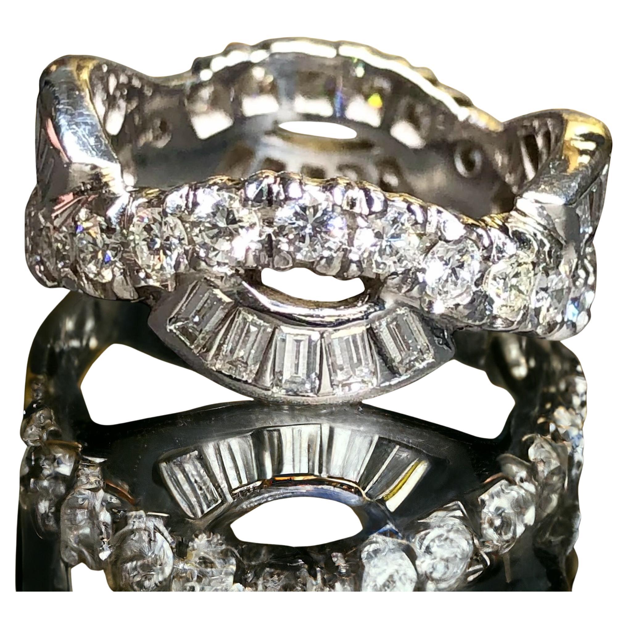 Estate 18K White Gold Baguette Round Diamond G - Vs Wave Eternity Band 3.40cttw For Sale