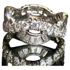Estate 18K White Gold Baguette Round Diamond G - Vs Wave Eternity Band 3.40cttw