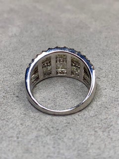 Estate 18K White Gold Baguette & Round Diamond Multi Row Wide Band Cocktail Ring