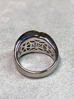 Estate 18K White Gold Baguette Round Diamond Scalloped Wide Band Cocktail Ring