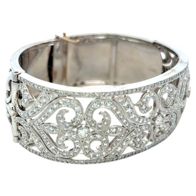 Estate 18K White Gold Bangle Bracelet with 5 Carat Round Diamonds