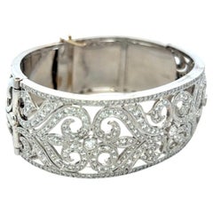 Estate 18K White Gold Bangle Bracelet with 5 Carat Round Diamonds