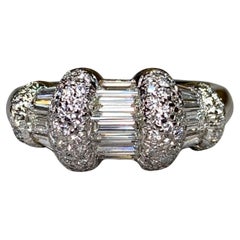Estate 18K White Gold Channel Baguette Round Diamond Cocktail Band Ring  2.70ctw