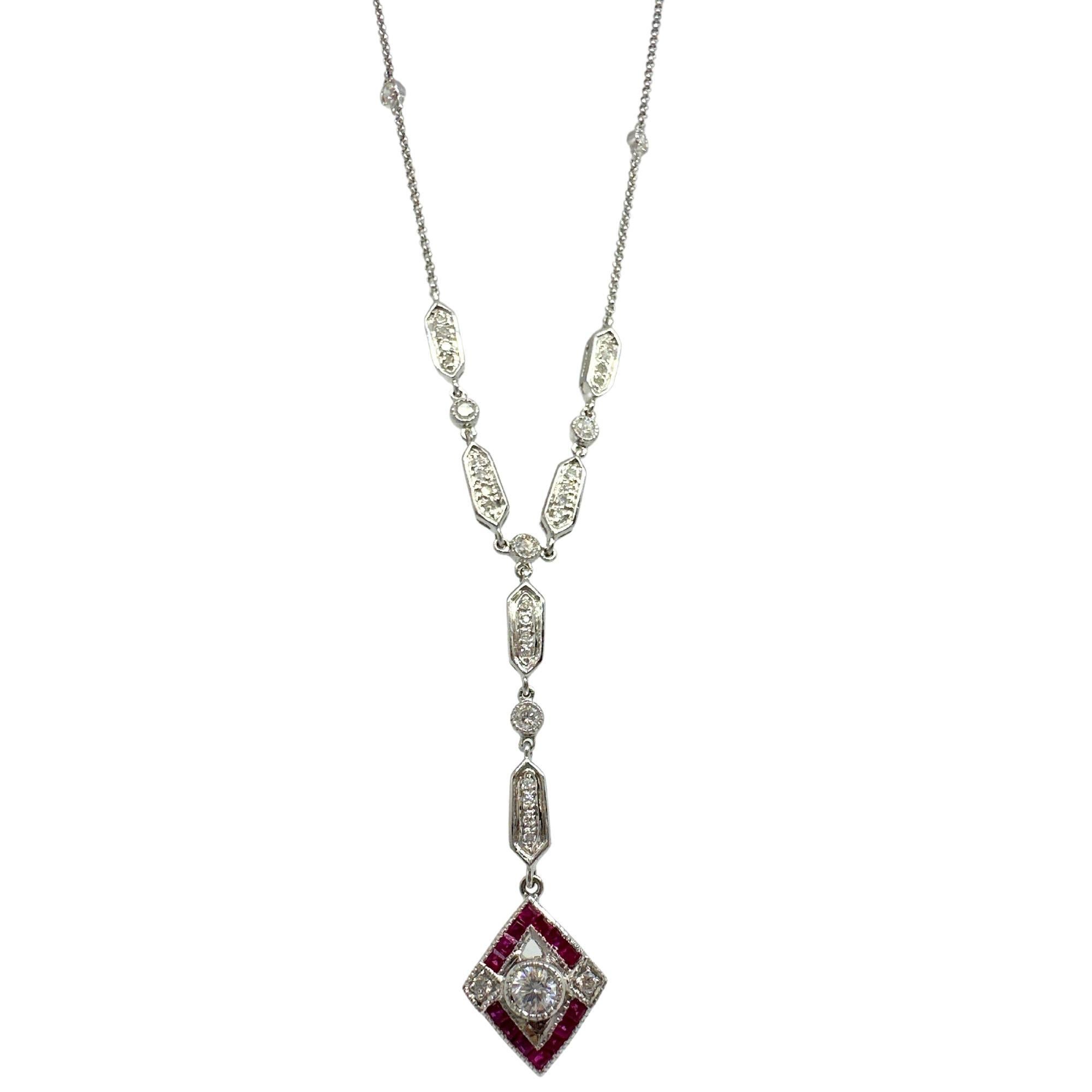 Estate Collier en Y en or blanc 18K avec diamants et rubis en vente 6
