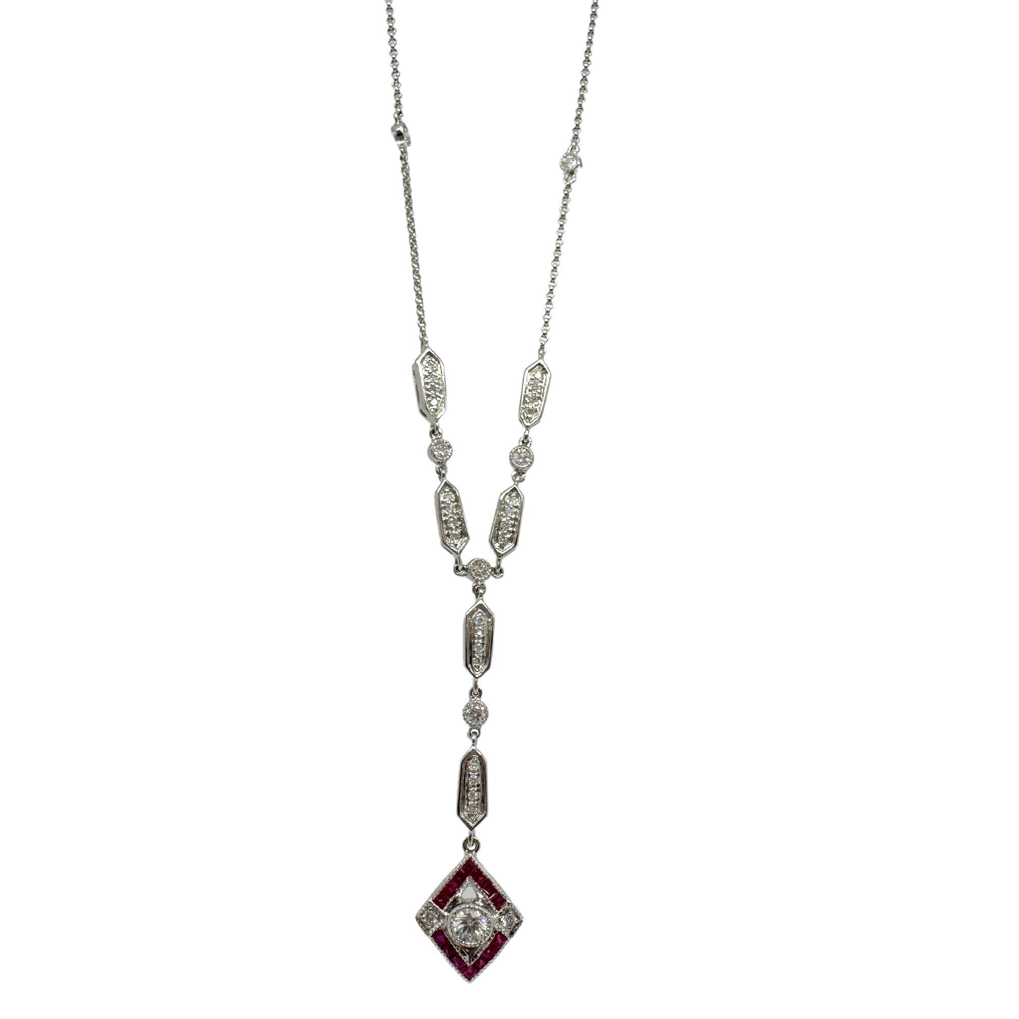 Estate Collier en Y en or blanc 18K avec diamants et rubis en vente 8