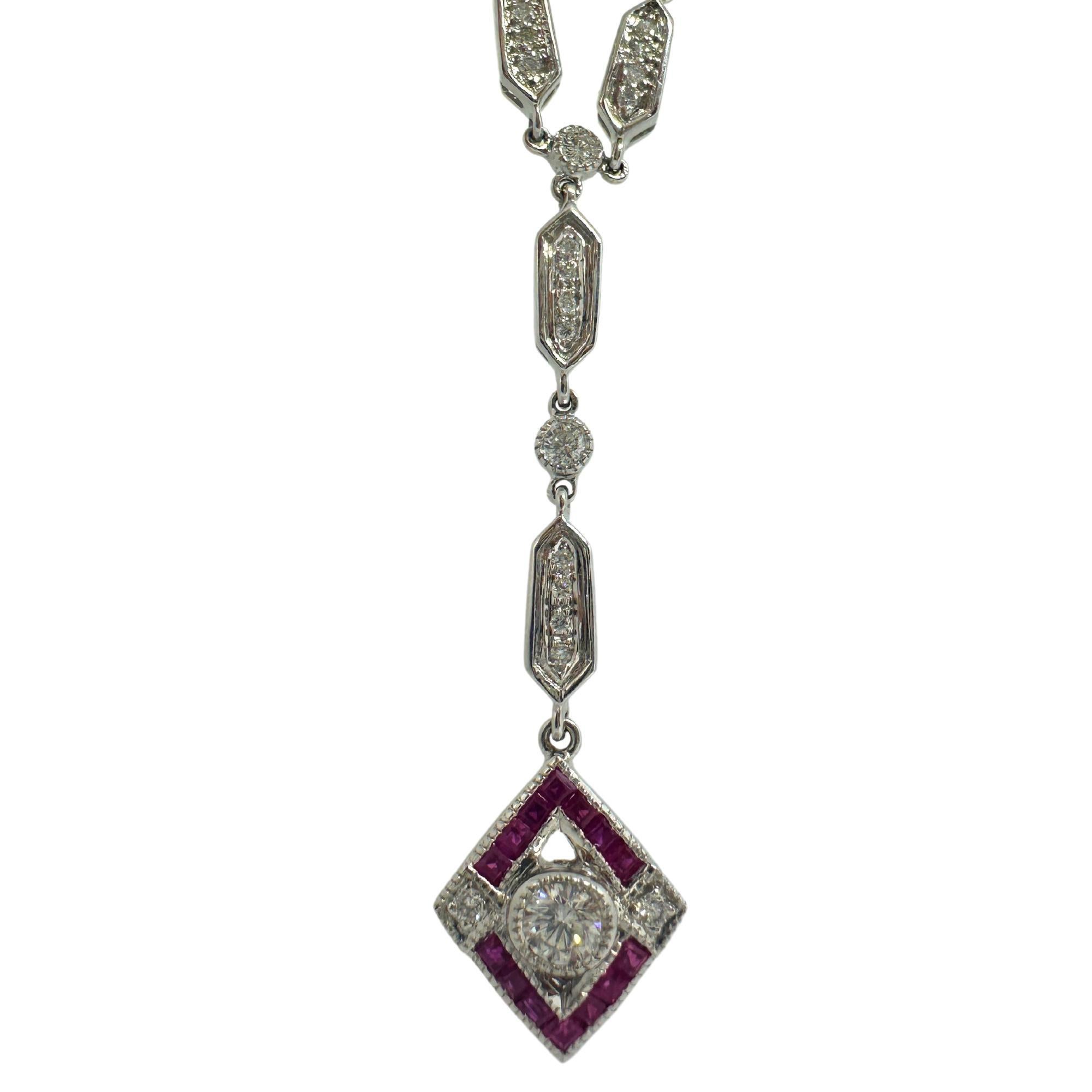 Estate Collier en Y en or blanc 18K avec diamants et rubis en vente 2