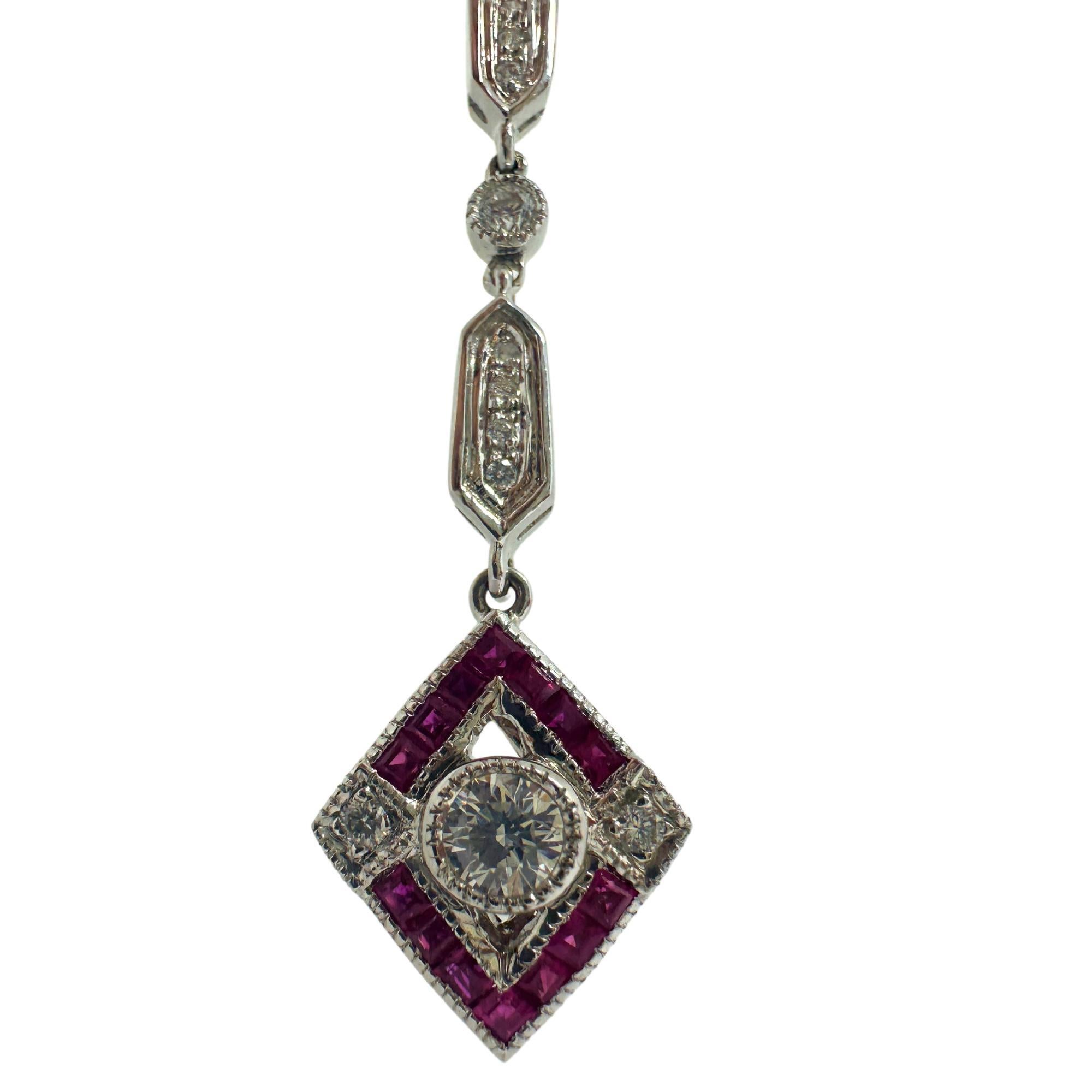Estate Collier en Y en or blanc 18K avec diamants et rubis en vente 3
