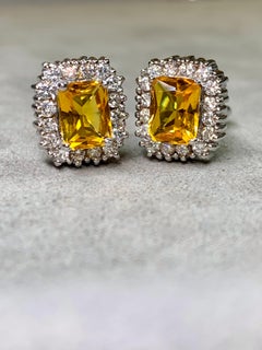 Estate 18K White Gold Diamond Citrine Omega Back Huggie Earrings 3.96ctw