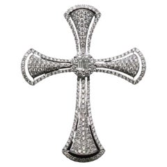 Estate 18K White Gold Diamond Cross Pendant - VHK#327a
