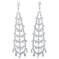 Estate 18 Karat White Gold Diamond Hanging Earrings