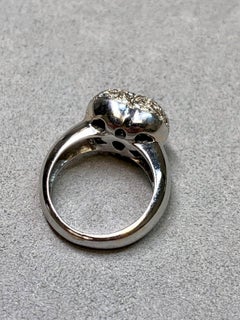 Estate 18K White Gold Heavy Pavé Diamond Puffed Heart Cocktail Ring Sz 6