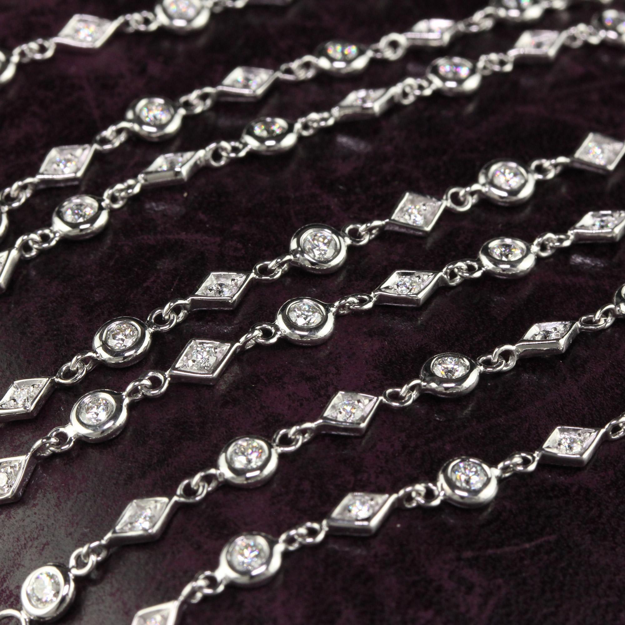 Contemporary Estate 18K White Gold Italian Diamond Chain By The Yard Necklace - 35 inches