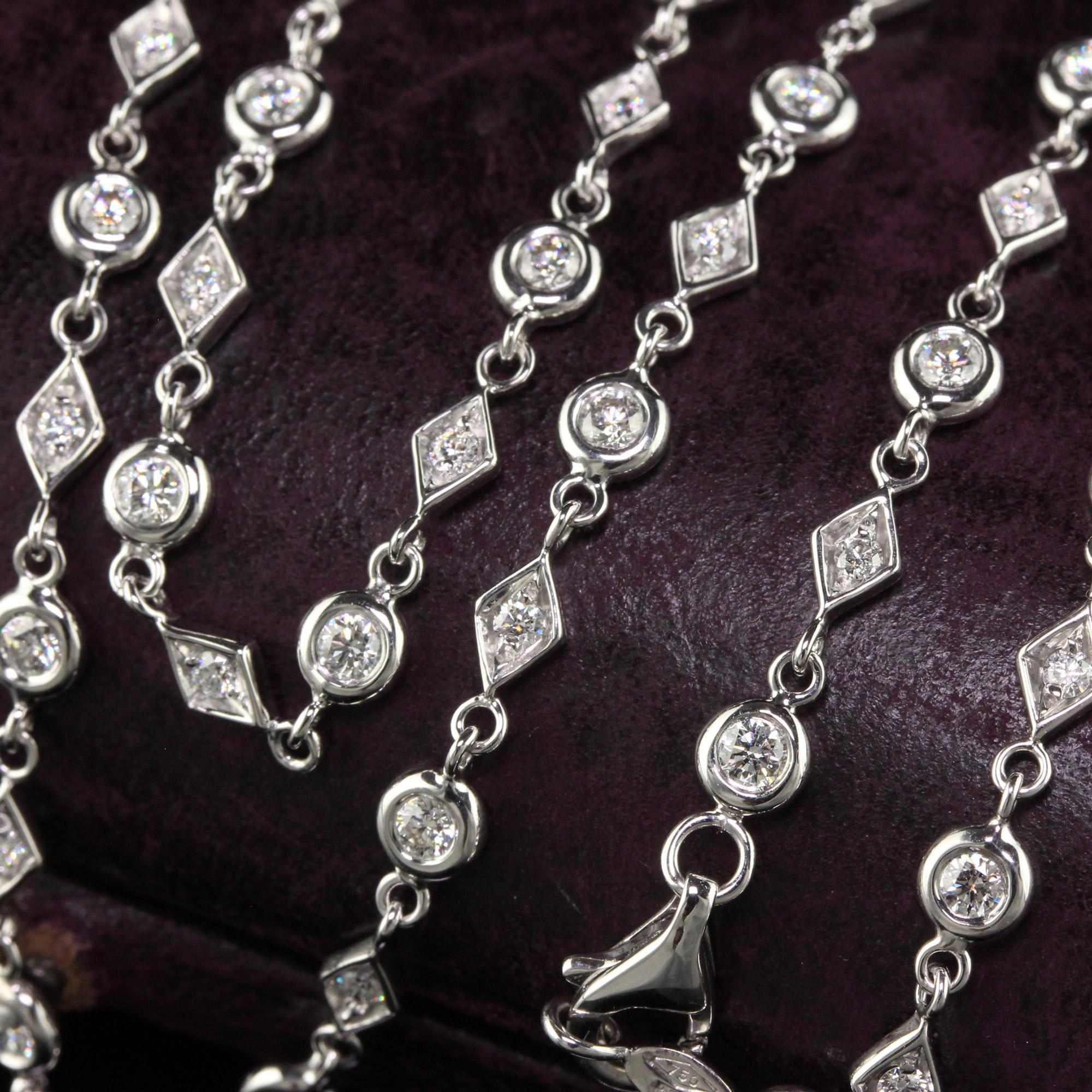 Round Cut Estate 18K White Gold Italian Diamond Chain By The Yard Necklace - 35 inches For Sale
