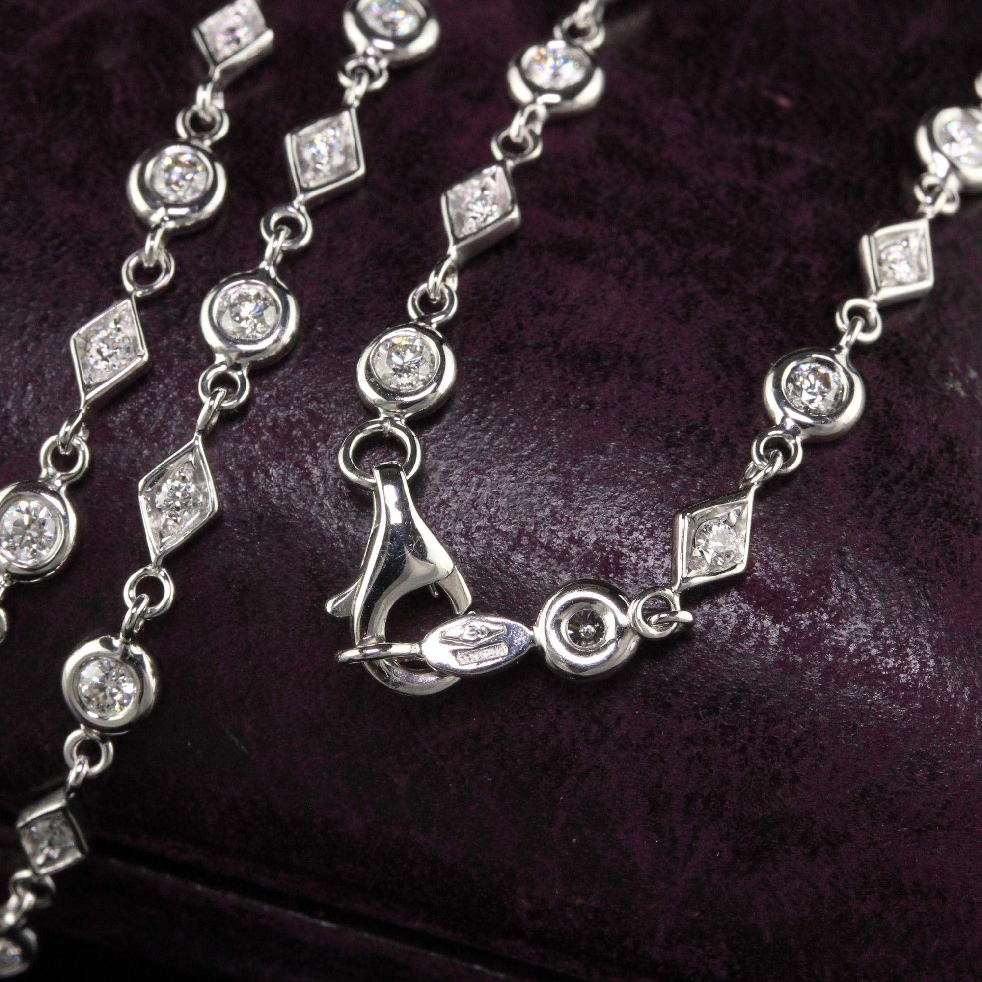 Estate 18K White Gold Italian Diamond Chain By The Yard Necklace - 35 inches In Good Condition For Sale In Great Neck, NY