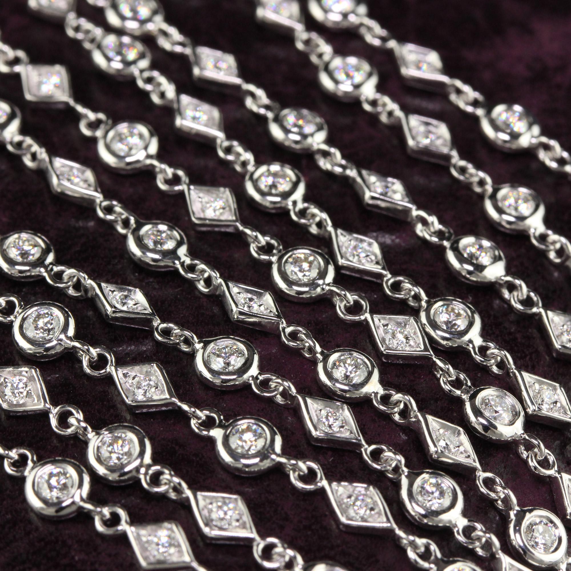 Women's Estate 18K White Gold Italian Diamond Chain By The Yard Necklace - 35 inches For Sale