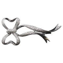 Estate 18K White Gold Long Ribbon Diamond Brooch