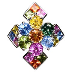 Estate 18K White Gold Multicolored Sapphire Cross Cocktail Ring Sz 5.75 5.05cttw
