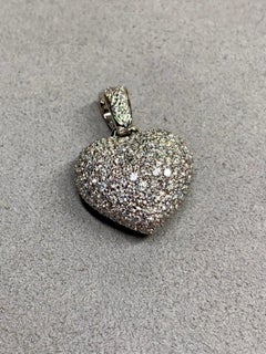 Estate 18K White Gold Pavé Diamond Puffed Heart Pendant Enhancer 2.50ctw