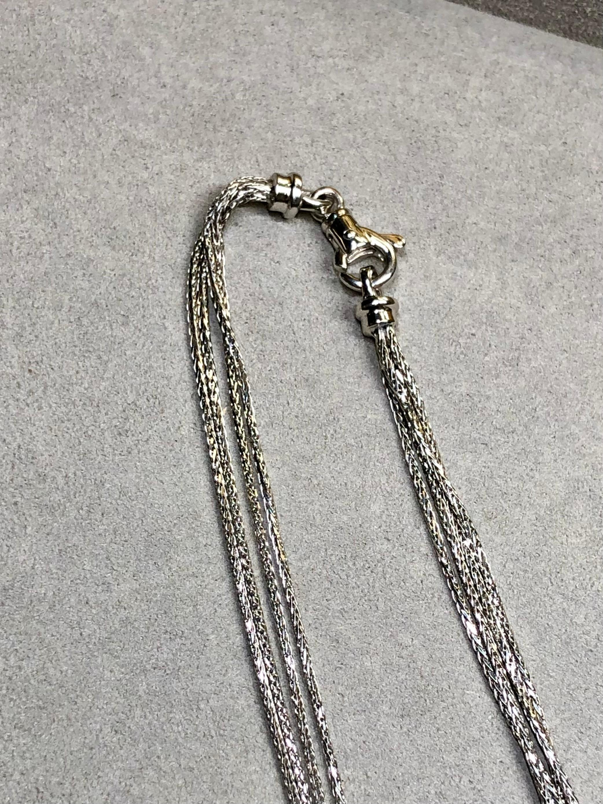 Estate 18K White Gold Pavé Diamond Triple Oval Contemporary Drop Necklace 4.35ct In Excellent Condition For Sale In Winter Springs, FL