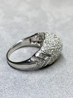 Estate 18K White Gold Pavé Round Baguette Diamond Dome Cocktail Ring 2.10ctw