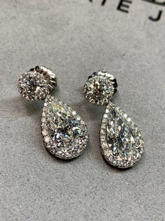 Estate 18K Weißgold Birne Diamant Tropfen Baumeln Ohrringe 3,11ct + 3,09ct GIA