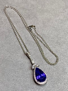 Estate 18K White Gold Pear Shape Tanzanite Marquise Diamond Pendant Necklace