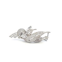 Estate 18K White Gold Pin Brooch with 8 Carat Round & Baguette Shape Diamonds