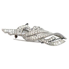 Estate 18K White Gold Pin Brooch with 8 Carat Round & Baguette Shape Diamonds