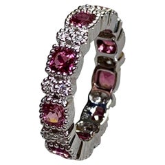 Bracelet d'éternité large en or blanc 18 carats avec tourmaline rose et diamants, taille 7