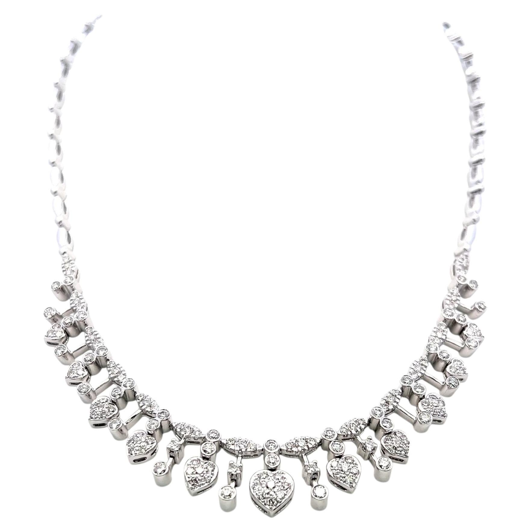 Estate 18K White Gold Riviera Necklace with 3.5 Carat Round H VS Diamonds