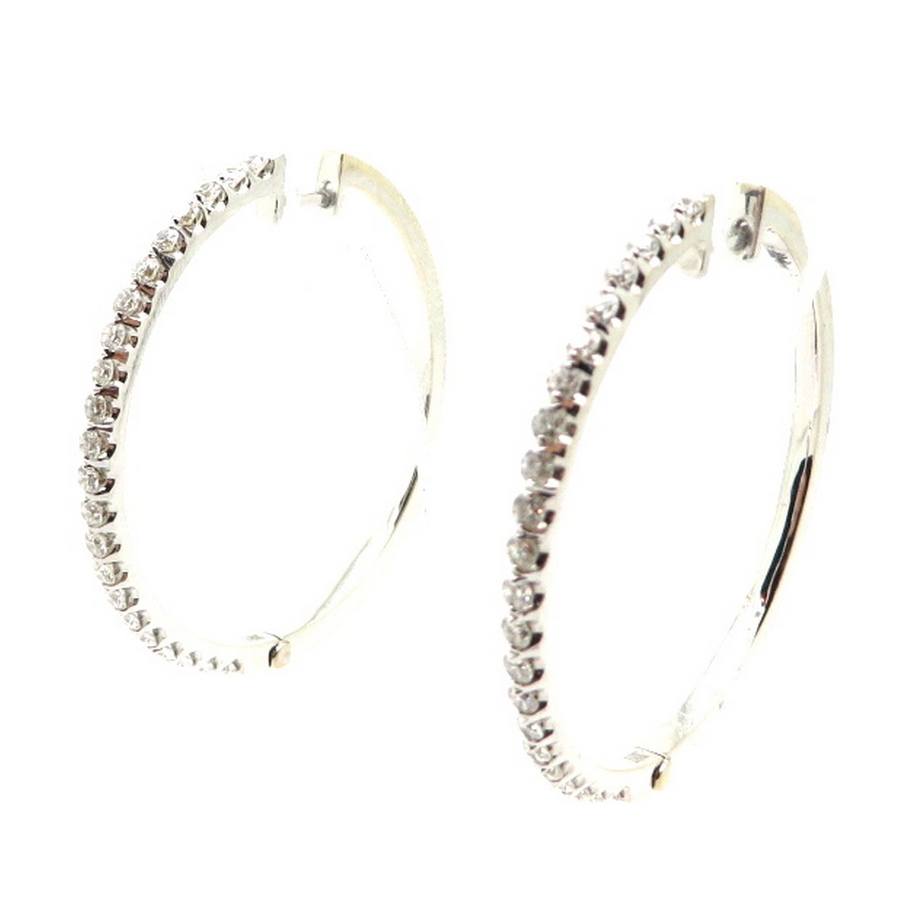Estate 18 Karat White Gold Round Diamond Fashion Hoop Earrings In Excellent Condition For Sale In Scottsdale, AZ