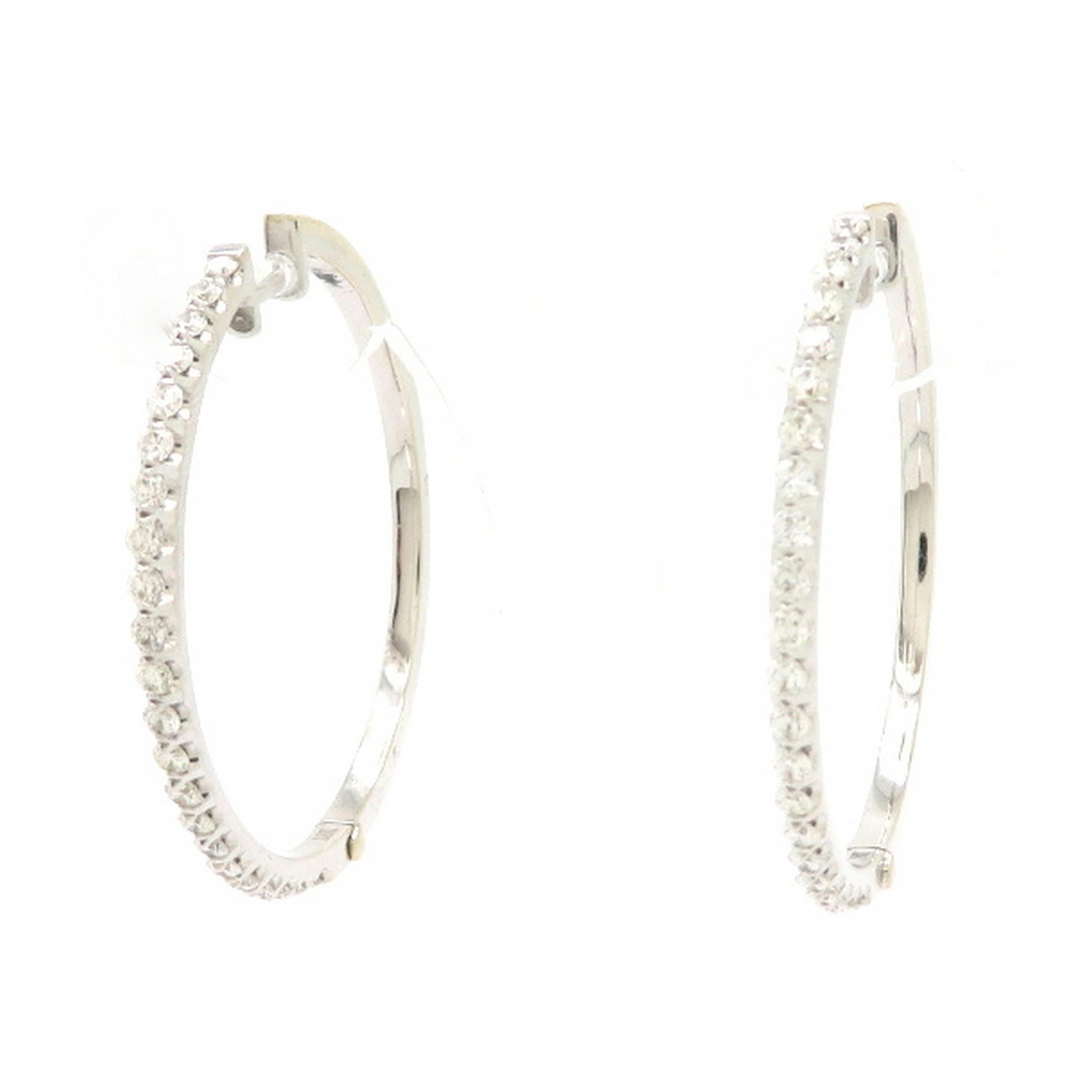 Estate 18 Karat White Gold Round Diamond Fashion Hoop Earrings For Sale 2