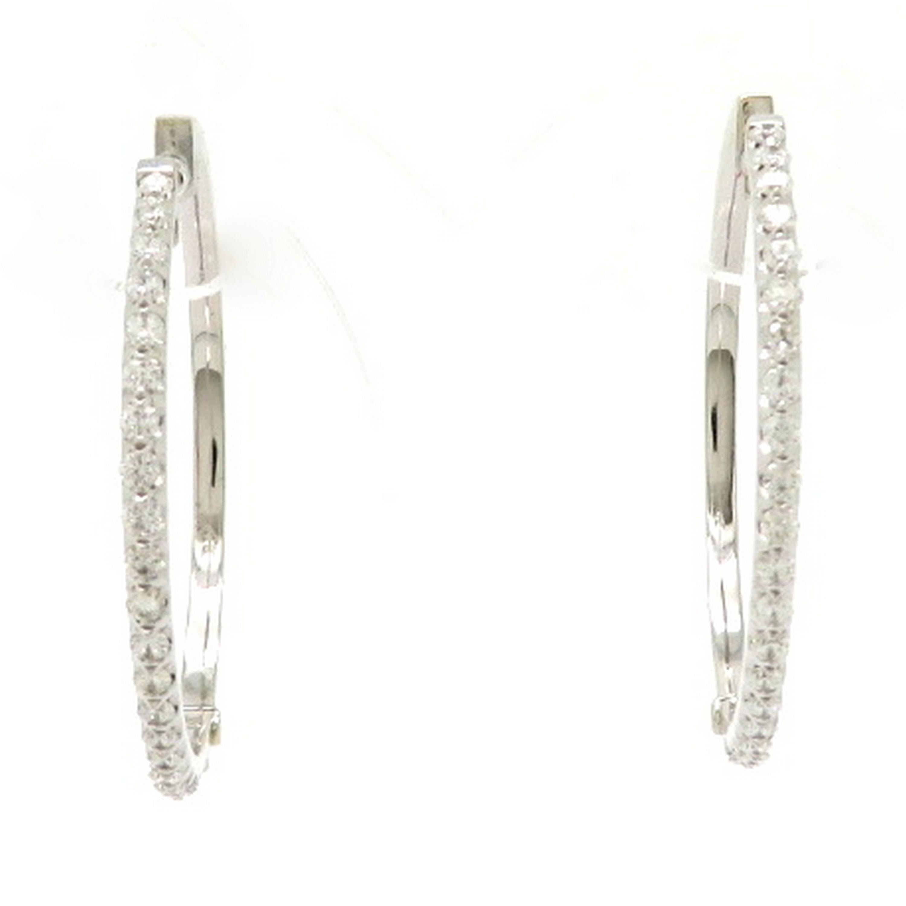 Estate 18 Karat White Gold Round Diamond Fashion Hoop Earrings For Sale 3