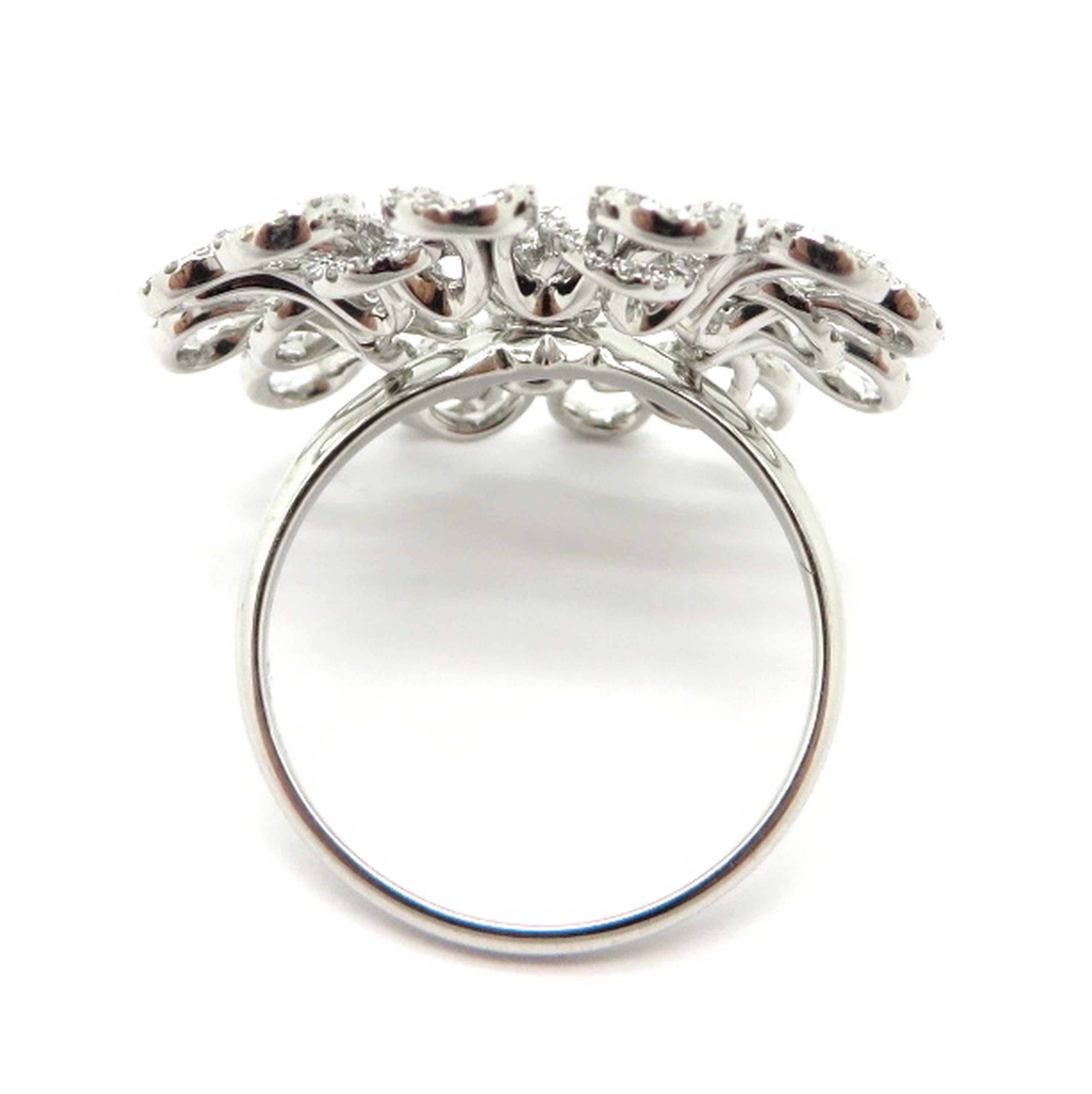 Women's Estate 18 Karat White Gold Round Diamond Freeform Fashion Statement Ring For Sale