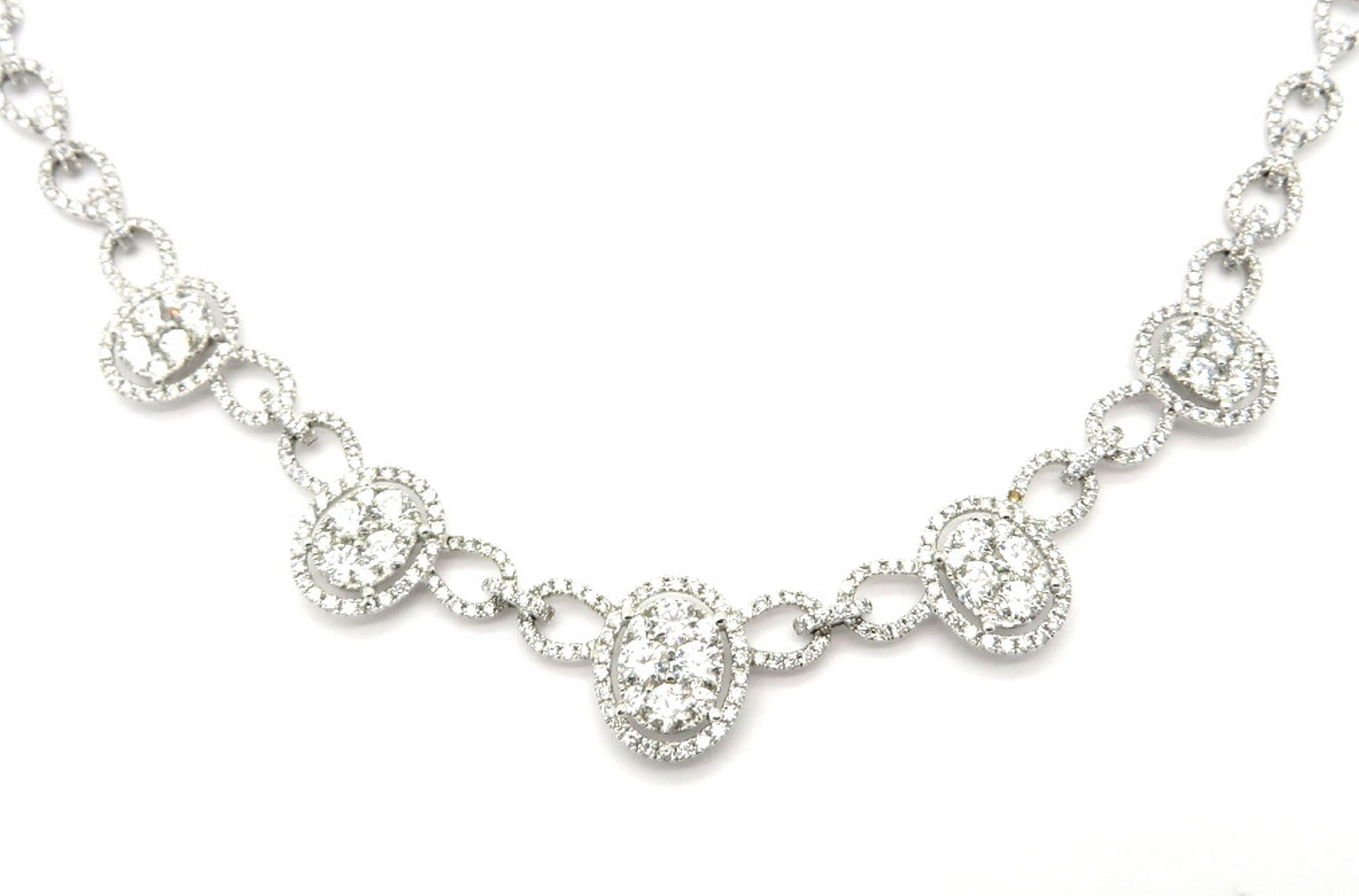 Round Cut Estate 18 Karat White Gold Round Diamond Halo Fashion Statement Necklace For Sale