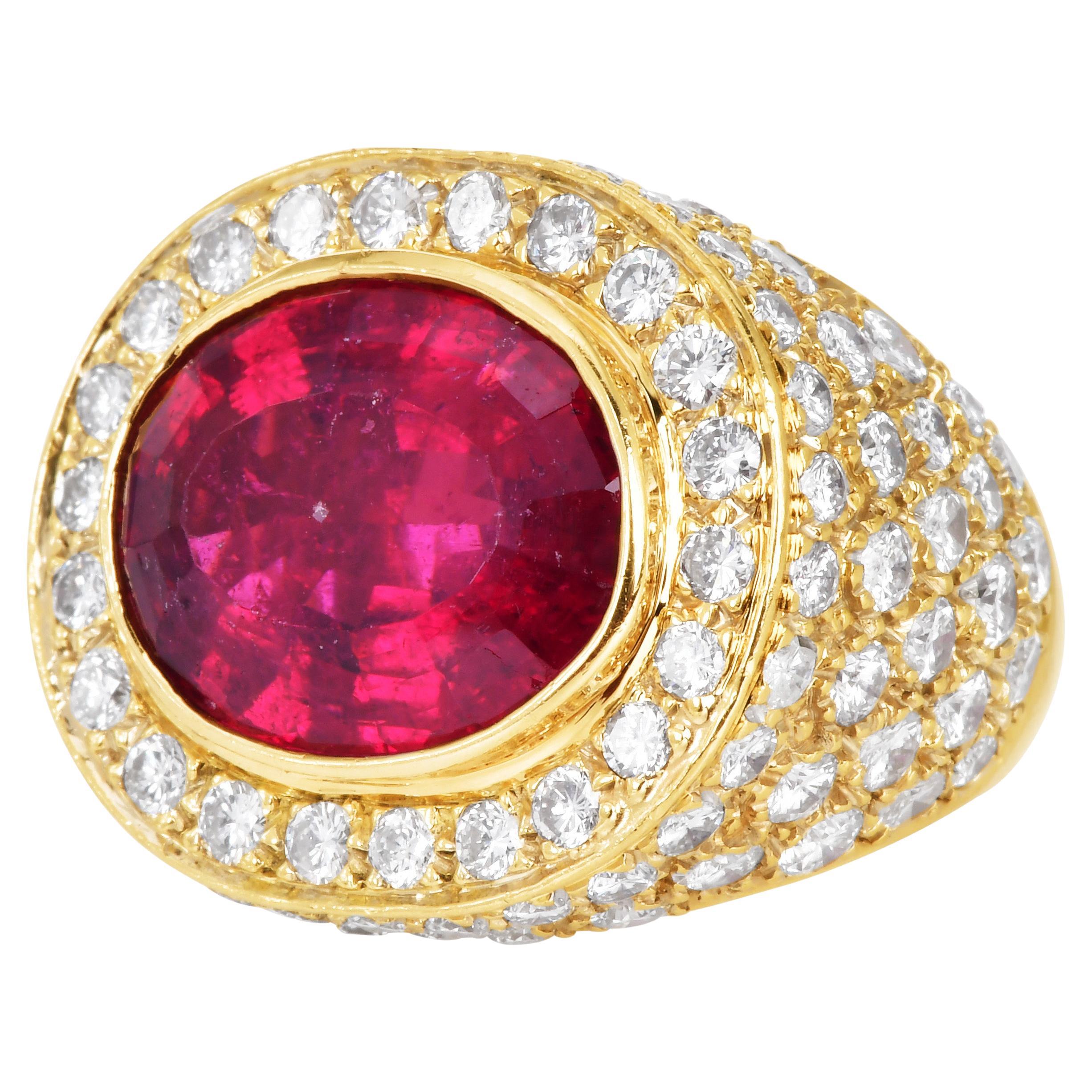 Estate 18K White Gold Rubellite Tourmaline 
Diamond Statement Cocktail Ring For Sale