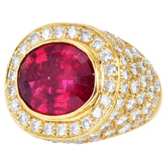 Estate 18K White Gold Rubellite Tourmaline 
Diamond Statement Cocktail Ring