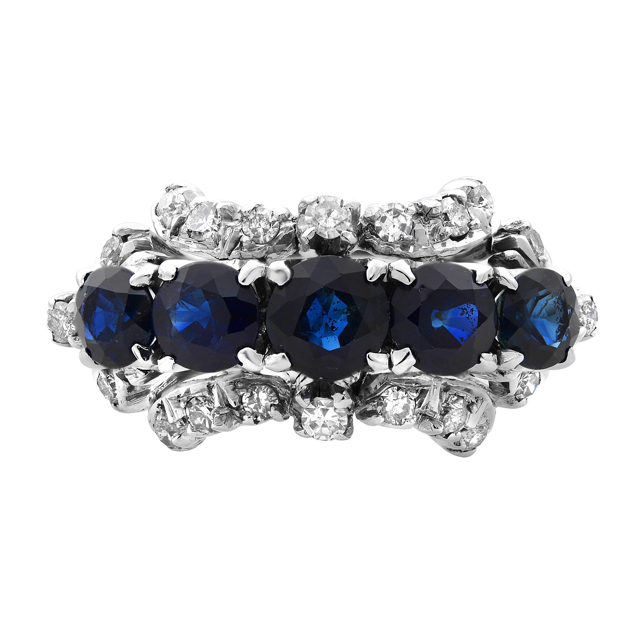  This beautiful ladies blue Sapphire and diamond cocktail Estate ring. Features 1.0cttw Sapphires and 0.35cttw Diamonds, all set with prongs on 18K white gold band. Ring size 9.25(can be sized). Comes with a presentable gift box.
