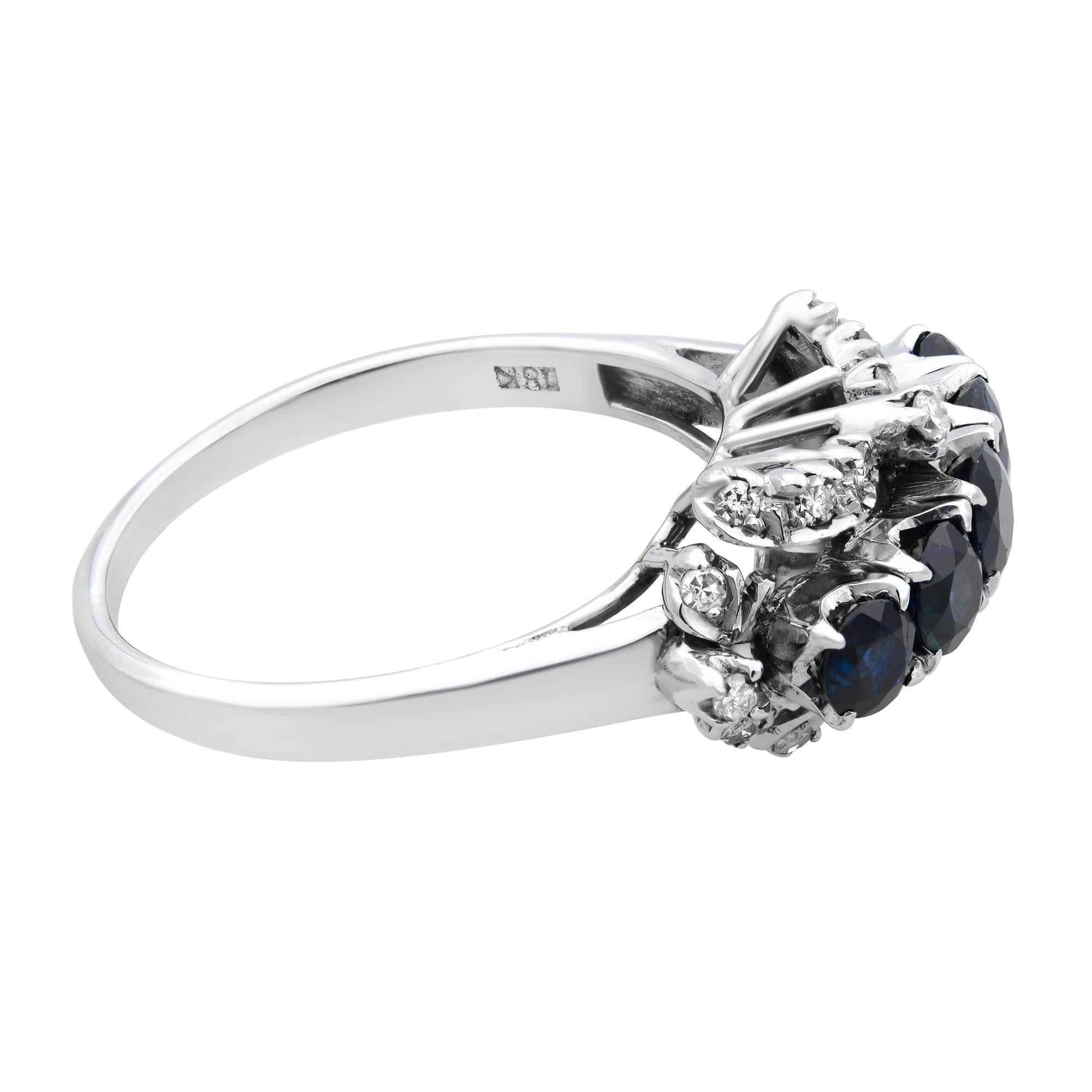 Round Cut Estate 18K White Gold Sapphire 1.0cttw Diamond 0.35cttw Cocktail Ring For Sale
